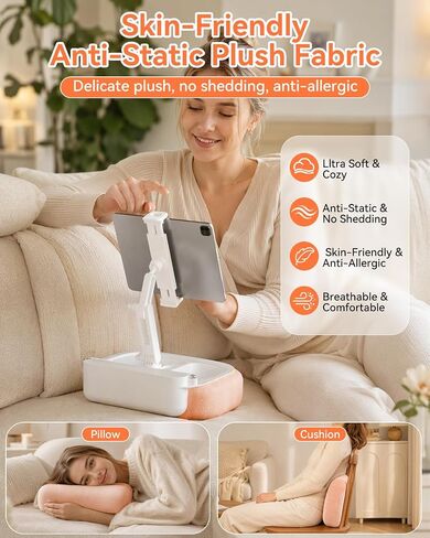 Tablet Pillow Stand for Bed and Lap, 360° Adjustable iPad Holder with Detachable Snack Tray, Hands-Free Stand Compatible with 5.4-8.8" Tablets, Kindle, iPhone, Switch - Pink in Kuwait
