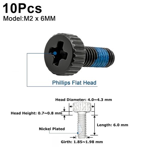 10-Pack M2 x 6 mm Phillips Flat Head Screw Replacement for Metal Key Fob Cover Laptop PC TV Fan Switch Screws (Black) in Kuwait