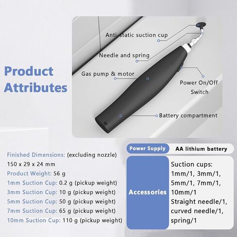 Electric Vacuum Suction Pen, Electronic Component Handling Kit, IC Chip Pickup Tool, Supports 1.6mm Suction Cups, Available in 5 Sizes, for PCB Repair SMD Parts Assembly in Kuwait