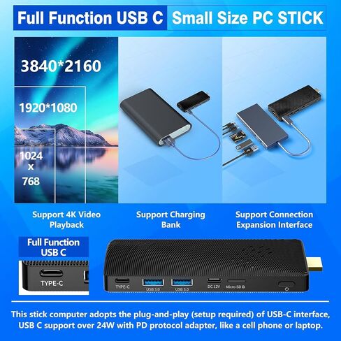 Mini PC Stick Fanless, Celeron J4105, 8GB RAM 128GB Storage, Micro Computer Stick Supports 4K 60HZ HDMI, USB PD3.0, Gigabit Ethernet, Wi-Fi 5 on Business, Industrial, Office, Media, Video in Kuwait