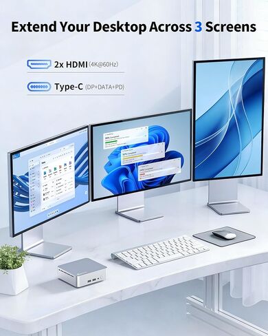 Getorli Mini PC AMD Ryzen 5 3550H (Max 3.7GHz), 16G DDR4 1TB NVMe SSD Mini Computers, Triple 4K Display Mini Desktop Computer, WiFi 6 Bluetooth 5.3, Dual HDMI Type-C, Small PC for Office, Home, HTPC in Kuwait