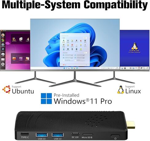 Mini PC Stick Fanless, Celeron J4105, 8GB RAM 128GB Storage, Micro Computer Stick Supports 4K 60HZ HDMI, USB PD3.0, Gigabit Ethernet, Wi-Fi 5 on Business, Industrial, Office, Media, Video in Kuwait