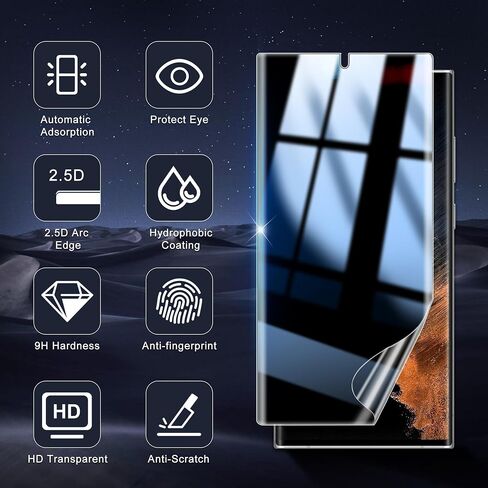 2+2 Pack for Samsung Galaxy S22 Ultra Privacy Screen Protector and Lens Protector, Ultrasonic Fingerprint Unlock, Easy Installation Frame, Anti Spy Flexible Soft Film, Case Friendly, Bubble-Free in Kuwait