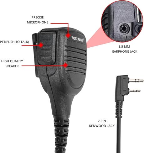 TIDRADIO Radio Speaker Mic Weatherproof IP54 Heavy Dut Baofeng Microphone Accessories for 5RM K5PLUS BF-F8HP PRO UV-5R Mini GM-15 Pro TD-H8 TD-H3 Plus DM32, RB48 Walkie Talkie Kenwood Radio Mic -2Pack in Kuwait