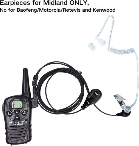 2 Pack Earpiece for Midland Radios – Acoustic Tube Surveillance Headset with PTT & Adjustable VOX Function, Compatible with Midland GXT, LXT, and G-Series Walkie Talkies in Kuwait