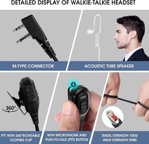 2 Pack Earpiece for Midland Radios – Acoustic Tube Surveillance Headset with PTT & Adjustable VOX Function, Compatible with Midland GXT, LXT, and G-Series Walkie Talkies in Kuwait