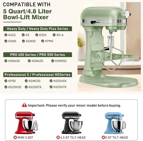 5QT 304 Stainless Steel Flat Beater, Replacement Paddle Attachment Only for KitchenAid 5QT Bowl‑Lift Heavy‑Duty Stand Mixer, Fits K5, KP50, KG25 Series, Polished, Dishwasher Safe in Kuwait