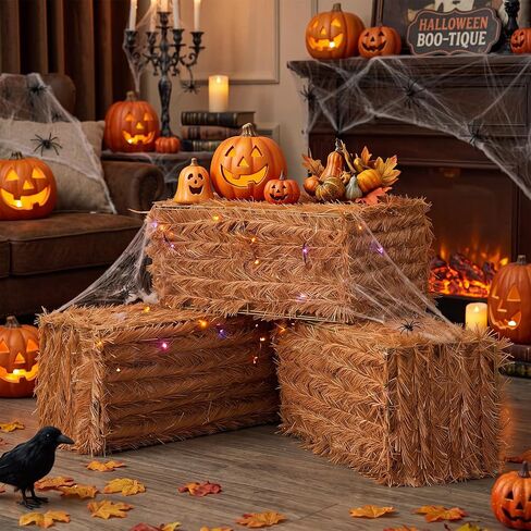 Cinnvoice 2 Pcs 20 x 9 x 8 Inch Fall Halloween Decorative Straw Hay Bale in Kuwait