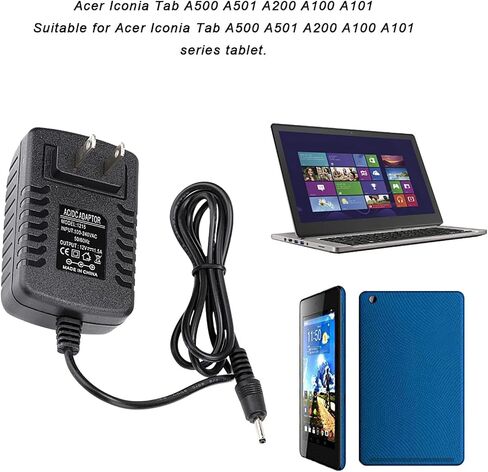 ASHATA 12V 1.5A AC Charger Adapter for Iconia Tab A500 Series Tablet, Short Circuit, IC, Extra Long 2.95ft AC Adapter Power Cord, US in Kuwait