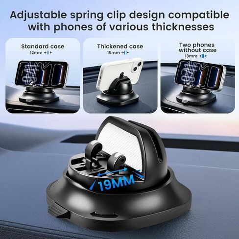 Car Phone Holder Dashboard Phone Mount for Car 360 Degree Rotation Silicone Non-Slip for Various Dashboards,Adjustable Spring Clip Desk Phone Stand Compatible with All Smartphones in Kuwait
