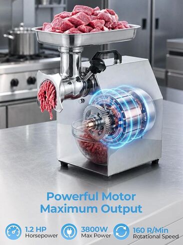 FOHERE Commercial Meat Grinder #12 330 LB/H 1.2HP with Sausage Stuffer in Kuwait