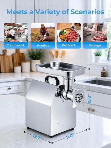 FOHERE Commercial Meat Grinder #12 330 LB/H 1.2HP with Sausage Stuffer in Kuwait