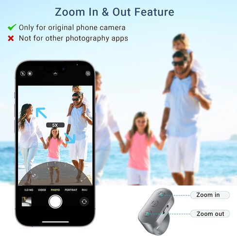 Phone Camera Remote Control for iPhone Android iPad with Zoom, Bluetooth Camera Remote Clicker with Front/Rear Camera Switch, Fingertip Bluetooth Button for Photo & Video Recording Content Creator. in Kuwait