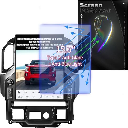 Anti Blue Light Eye Protection Screen Protector for AuCar 15.6" Car Radio Touchscreen, Compatible with GMC Sierra Chevrolet Silverado 2019-2024, Anti-Scratch & No Glare Protector Film (S2) in Kuwait