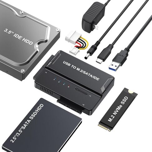 3-in-1 External SSD Enclosure for NVMe M.2 SATA/IDE 2.5"/3.5" HDD - Tool-Free USB 3.2 Gen 2 (10Gbps) Type-C Hard Drive Adapter for 2230/2242/2260/2280 & 3.5" IDE Drives in Kuwait