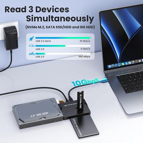 3-in-1 External SSD Enclosure for NVMe M.2 SATA/IDE 2.5"/3.5" HDD - Tool-Free USB 3.2 Gen 2 (10Gbps) Type-C Hard Drive Adapter for 2230/2242/2260/2280 & 3.5" IDE Drives in Kuwait