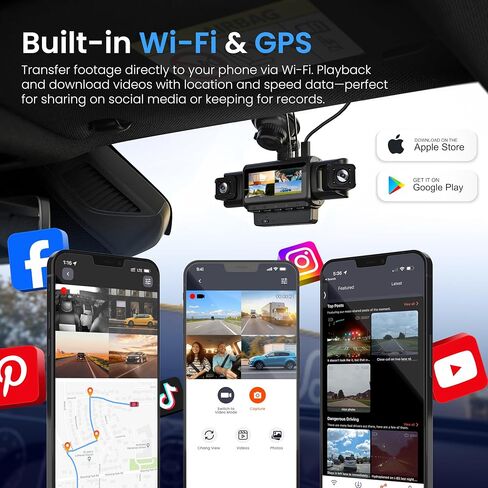 RexingUSA R4-RD 4-Channel Dash Cam, Front Rear and Dual Side 1080p Cameras, 360° Parking Monitor, Wi-Fi GPS, IR Night Vision, App Control, Type-C Power, OBD Hardwire Kit Included in Kuwait
