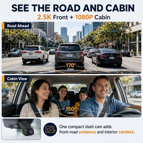 Dash Cam Front and Inside, 2.5K+ 1080P Cabin Camera for Cars with 32GB Card in Kuwait