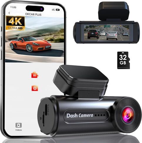 4K Dash Cam Front with Built-in WiFi, Dash Camera for Cars, 32GB Card Included, Super Night Vision Dash Camera, Loop Recording Car Camera, G-Sensor, 24H Parking Monitor, Supports Up to 256GB in Saudi Arabia