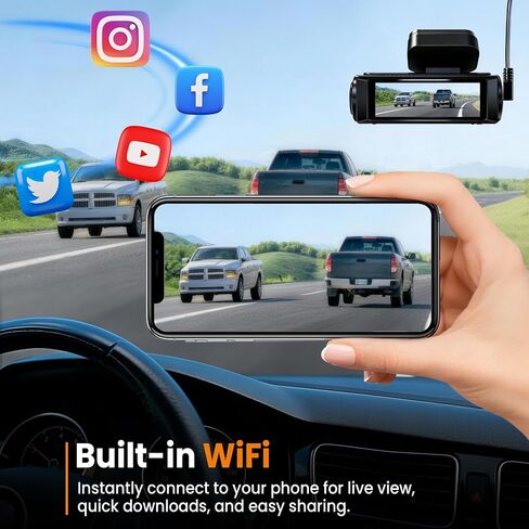 4K Dash Cam Front with Built-in WiFi, Dash Camera for Cars, 32GB Card Included, Super Night Vision Dash Camera, Loop Recording Car Camera, G-Sensor, 24H Parking Monitor, Supports Up to 256GB in Saudi Arabia