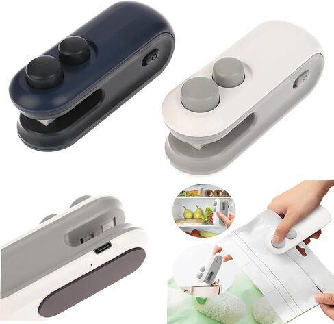 Mini Bag Sealer 2 Pack Bag Sealer with Cutter and Magnet 2 in 1 Mini Bag Resealer Machine Portable Handheld Rechargeable Heat Vacuum Food Sealer for Plastic Bags Snacks & Food Storage (2, white＆blue) in Saudi Arabia