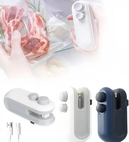 Mini Bag Sealer 2 Pack Bag Sealer with Cutter and Magnet 2 in 1 Mini Bag Resealer Machine Portable Handheld Rechargeable Heat Vacuum Food Sealer for Plastic Bags Snacks & Food Storage (2, white＆blue) in Saudi Arabia