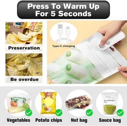 Mini Bag Sealer 2 Pack Bag Sealer with Cutter and Magnet 2 in 1 Mini Bag Resealer Machine Portable Handheld Rechargeable Heat Vacuum Food Sealer for Plastic Bags Snacks & Food Storage (2, white＆blue) in Saudi Arabia