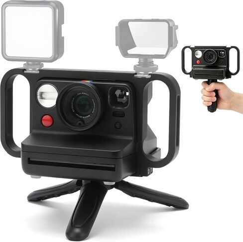 Camera Cage for Polaroid Now 3rd Gen & Now+, Handheld Stabilizer Rig with Mini Tripod & Dual Cold Shoe Mounts, Ergonomic Grip Holder for Instant Film Camera in Saudi Arabia