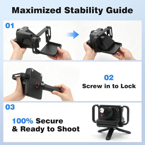 Camera Cage for Polaroid Now 3rd Gen & Now+, Handheld Stabilizer Rig with Mini Tripod & Dual Cold Shoe Mounts, Ergonomic Grip Holder for Instant Film Camera in Saudi Arabia