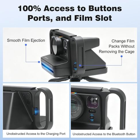 Camera Cage for Polaroid Now 3rd Gen & Now+, Handheld Stabilizer Rig with Mini Tripod & Dual Cold Shoe Mounts, Ergonomic Grip Holder for Instant Film Camera in Saudi Arabia