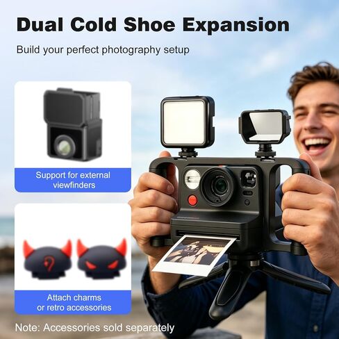 Camera Cage for Polaroid Now 3rd Gen & Now+, Handheld Stabilizer Rig with Mini Tripod & Dual Cold Shoe Mounts, Ergonomic Grip Holder for Instant Film Camera in Saudi Arabia
