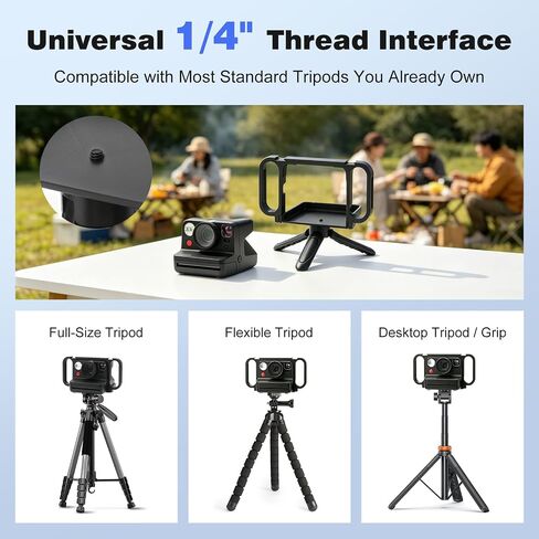 Camera Cage for Polaroid Now 3rd Gen & Now+, Handheld Stabilizer Rig with Mini Tripod & Dual Cold Shoe Mounts, Ergonomic Grip Holder for Instant Film Camera in Saudi Arabia