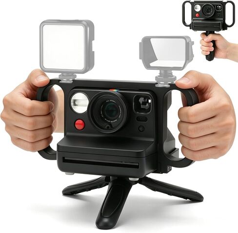 Camera Cage for Polaroid Now 3rd Gen & Now+, Handheld Stabilizer Rig with Mini Tripod & Dual Cold Shoe Mounts, Ergonomic Grip Holder for Instant Film Camera in Saudi Arabia