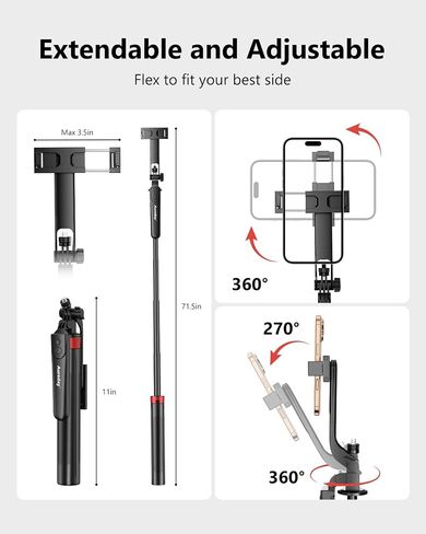 Aureday 72" Phone Tripod and Selfie Stick, Cell Phone Tripod Stand with Wireless Remote & Extendable Phone Mount for Travel/Selfie/Recording/Vlogging, Compatible with iPhone/Android/Camera in Saudi Arabia