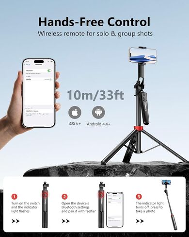 Aureday 72" Phone Tripod and Selfie Stick, Cell Phone Tripod Stand with Wireless Remote & Extendable Phone Mount for Travel/Selfie/Recording/Vlogging, Compatible with iPhone/Android/Camera in Saudi Arabia