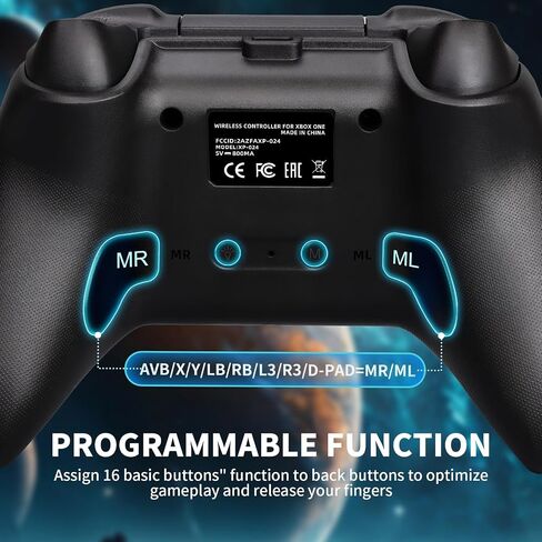 vaomon Wireless Controller Compatible With Xbox One, Xbox Series X/S, Xbox One X/S, PC, With RGB LED Light, Mappable Buttons, 3.5mm Headphone Jack, With 2.4GHZ Wireless Adapter Gamepad Dark Black in Kuwait