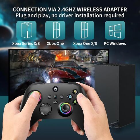vaomon Wireless Controller Compatible With Xbox One, Xbox Series X/S, Xbox One X/S, PC, With RGB LED Light, Mappable Buttons, 3.5mm Headphone Jack, With 2.4GHZ Wireless Adapter Gamepad Dark Black in Kuwait