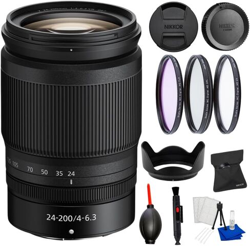 Nikon NIKKOR Z 24-200mm f/4-6.3 VR Zoom Lens for Nikon Z Mirrorless Cameras – All-in-One Telephoto Lens Bundle with Manufacturer Accessories, 3-Piece Filter Kit, Lens Pen, Dust Blower & Cleaning Kit in Kuwait