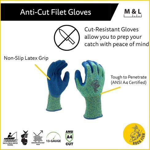 Rock Fish FP3703 Filet Gripper Fishing Gloves, Cut-Resistant Filet, Food Prep, Salt & Fresh Water in Kuwait