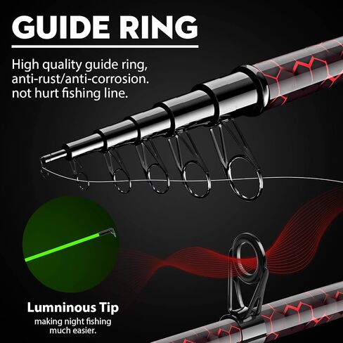 QudraKast Fishing Rod and Reel Combos - High Precision Machined Pattern Telescopic Fishing Pole and 12+1 Full Metal Ultra Smooth Spinning Reel Combos with Carrier Bag 1.8 M in Kuwait