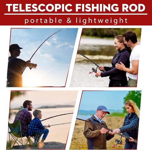 QudraKast Fishing Rod and Reel Combos - High Precision Machined Pattern Telescopic Fishing Pole and 12+1 Full Metal Ultra Smooth Spinning Reel Combos with Carrier Bag 1.8 M in Kuwait