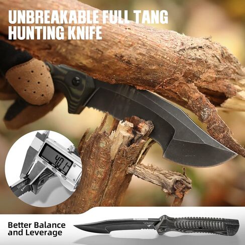 ZUNE LOTOO Full Tang Fixed Blade Tactical Knife for Men, 9.4" Bowie Knife with Kydex Sheath & G10 Handle, 8Cr14mov Survival Hunting Knives for Bushcraft Camping Outdoor Skinning in Kuwait