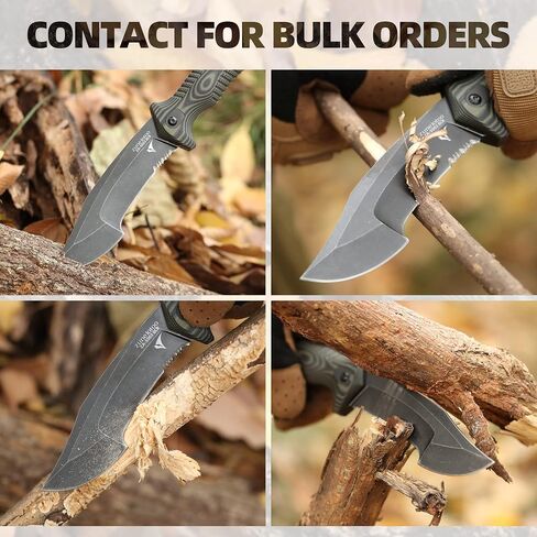 ZUNE LOTOO Full Tang Fixed Blade Tactical Knife for Men, 9.4" Bowie Knife with Kydex Sheath & G10 Handle, 8Cr14mov Survival Hunting Knives for Bushcraft Camping Outdoor Skinning in Kuwait