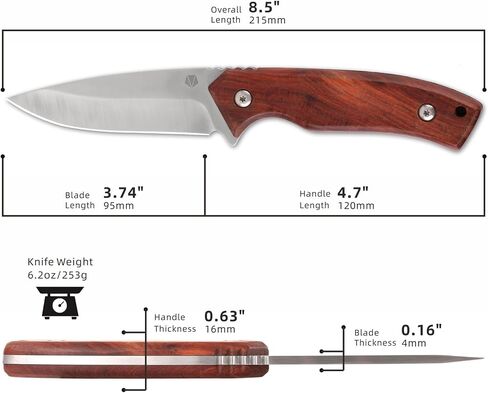 REAT Fixed Blade Knife with Sheath, 3.75" 440C Steel Blade with Full Tang Design,Ergonomic Wood Handle, Sharp Bushcraft Knife,Hunting Knife for Camping,Survival,Skining,Hiking,Gifts for Men,Women in Kuwait