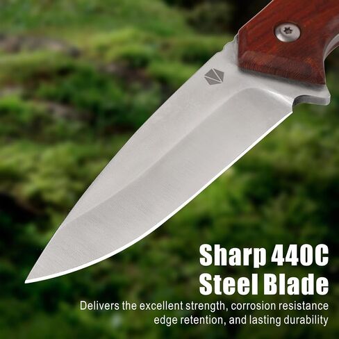 REAT Fixed Blade Knife with Sheath, 3.75" 440C Steel Blade with Full Tang Design,Ergonomic Wood Handle, Sharp Bushcraft Knife,Hunting Knife for Camping,Survival,Skining,Hiking,Gifts for Men,Women in Kuwait