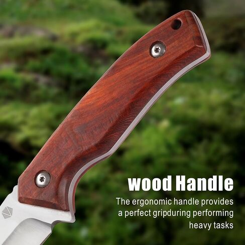 REAT Fixed Blade Knife with Sheath, 3.75" 440C Steel Blade with Full Tang Design,Ergonomic Wood Handle, Sharp Bushcraft Knife,Hunting Knife for Camping,Survival,Skining,Hiking,Gifts for Men,Women in Kuwait