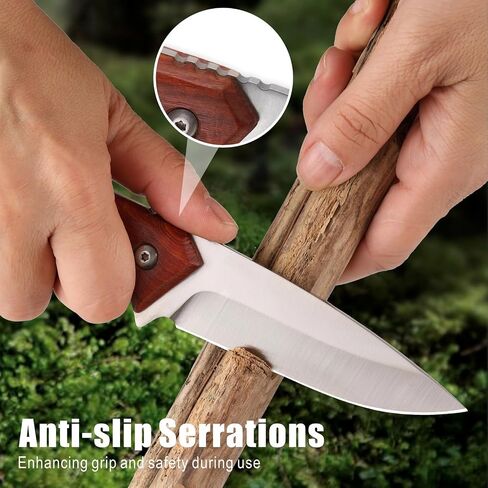 REAT Fixed Blade Knife with Sheath, 3.75" 440C Steel Blade with Full Tang Design,Ergonomic Wood Handle, Sharp Bushcraft Knife,Hunting Knife for Camping,Survival,Skining,Hiking,Gifts for Men,Women in Kuwait