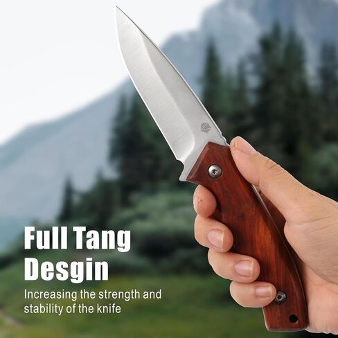 REAT Fixed Blade Knife with Sheath, 3.75" 440C Steel Blade with Full Tang Design,Ergonomic Wood Handle, Sharp Bushcraft Knife,Hunting Knife for Camping,Survival,Skining,Hiking,Gifts for Men,Women in Kuwait