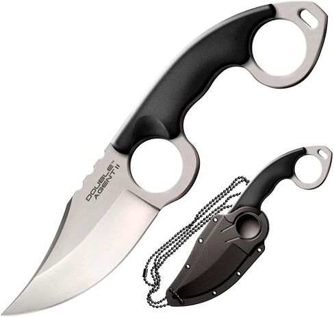 COLD STEEL Double Agent II Plain Edge Durable Lightweight Japanese AUS8A Steel Clip Point Shape 3" Fixed Blade Tactical Outdoor Hunting Knife, Griv-Ex Handle, Secure-Ex Sheath in Saudi Arabia