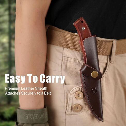 REAT Fixed Blade Knife with Sheath, 3.75" 440C Steel Blade with Full Tang Design,Ergonomic Wood Handle, Sharp Bushcraft Knife,Hunting Knife for Camping,Survival,Skining,Hiking,Gifts for Men,Women in Kuwait